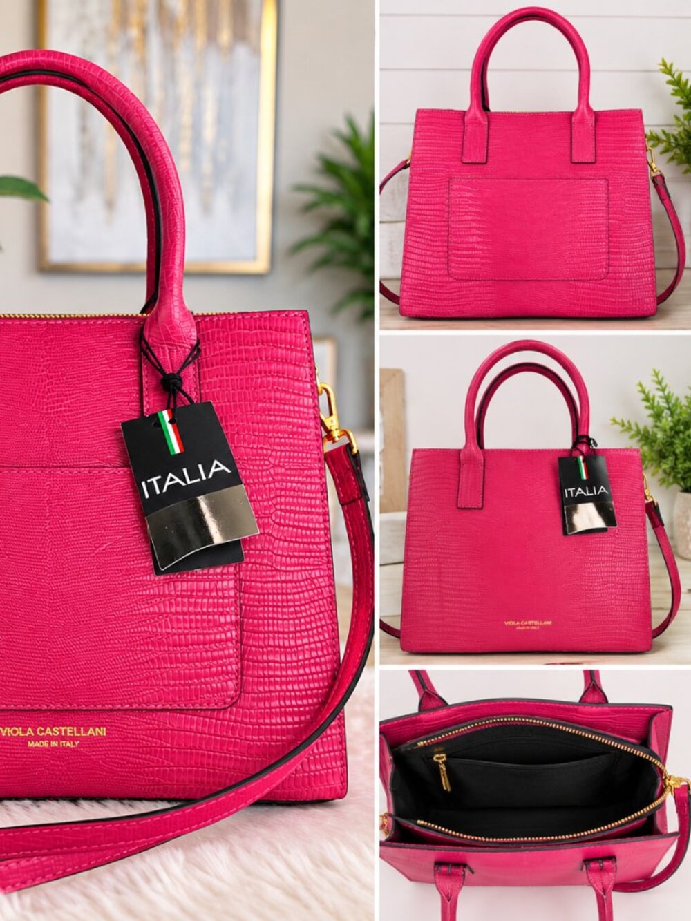 Made in Italy hot pink embossed leather purse - Picture 3 of 3